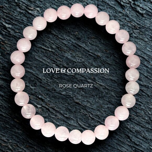Rose Quartz Crystal Beaded Stretchy Bracelet - 6mm Crystal Jewelry, Petite Size - Picture 2 of 11